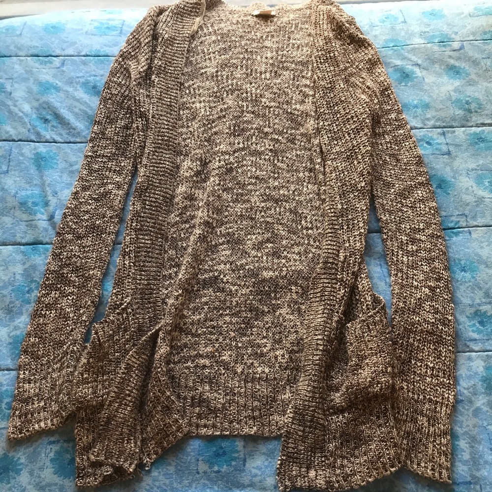 Brown long sweater cardigan with pockets